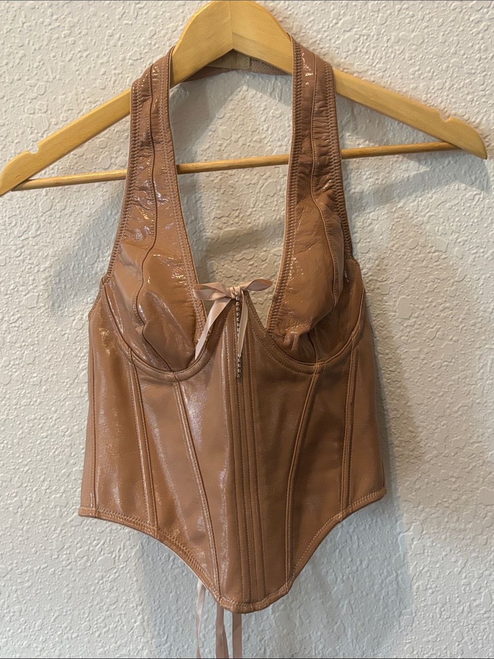 Faux Leather Tan Corset Halter Top